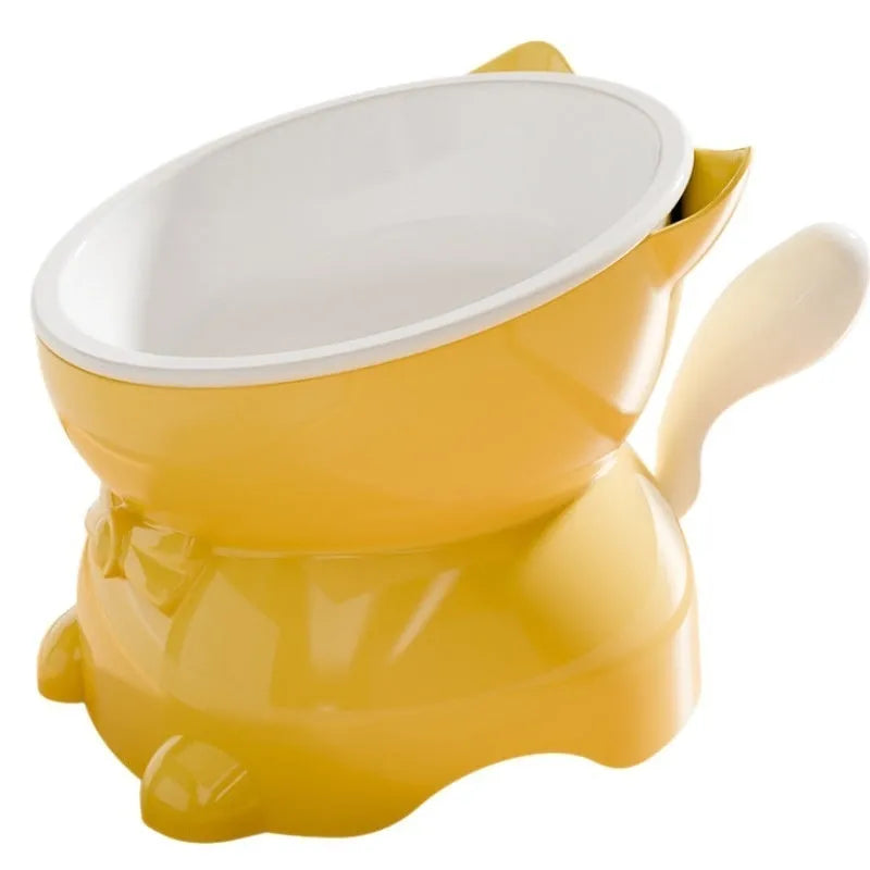 Stainless steel anti-fall oblique cat bowl with tilted design in black, blue, pink or yellow