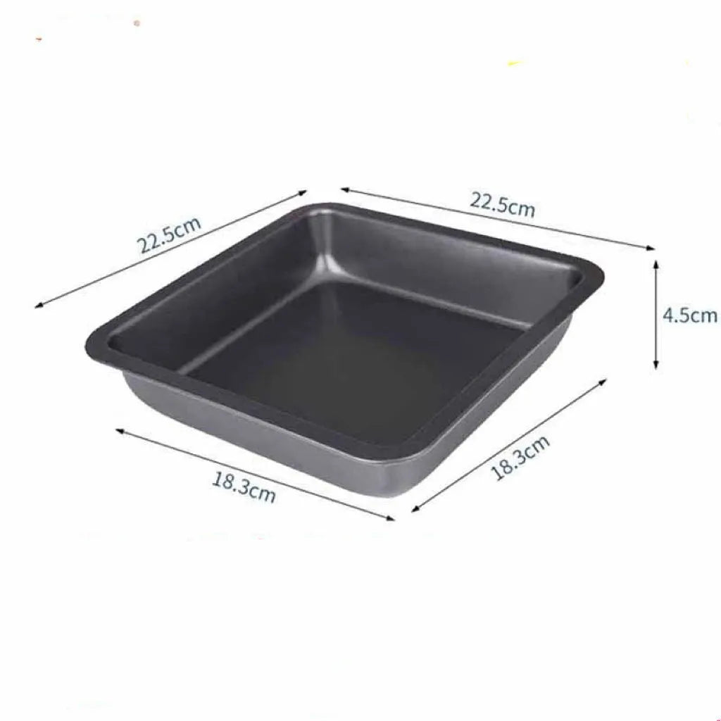 Square carbon steel pizza baking pan with silicone Teflon coating, 8 inch, gold finish on white background