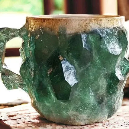 Resin mineral crystal coffee mug with handle showing clear design and colour options