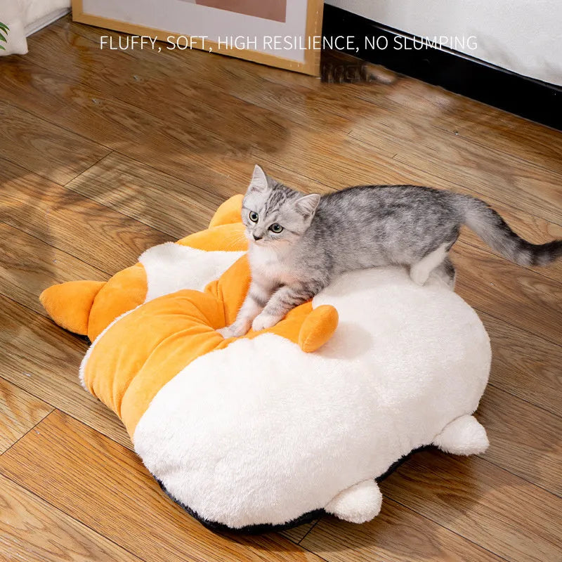 Orange semi-closed cat sleeping bag measuring 65cm long