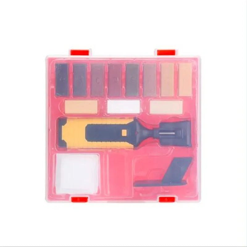 Floor repair kit with wax sticks and manual tools for DIY tile restoration