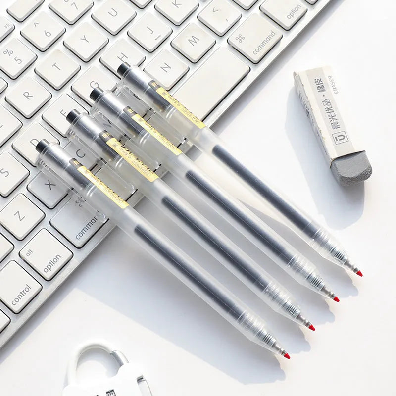 12 black retractable gel pens with frosted stick barrels and 0.5mm tips plus 2 refills