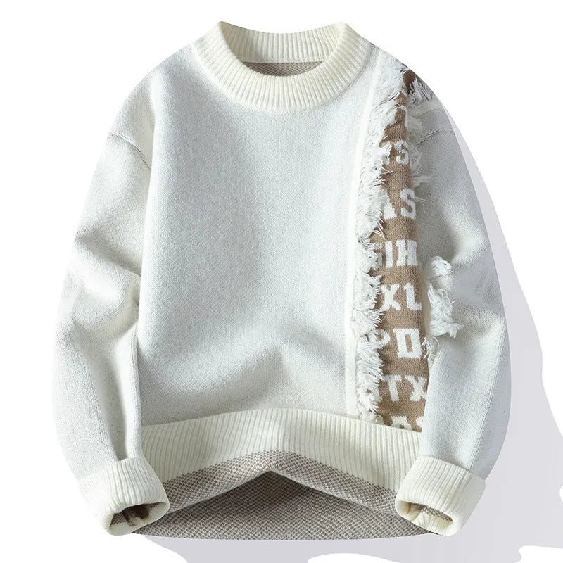 Men's loose fit knitted pullover jumper with ribbed hemline in rabbit fur blend fabric