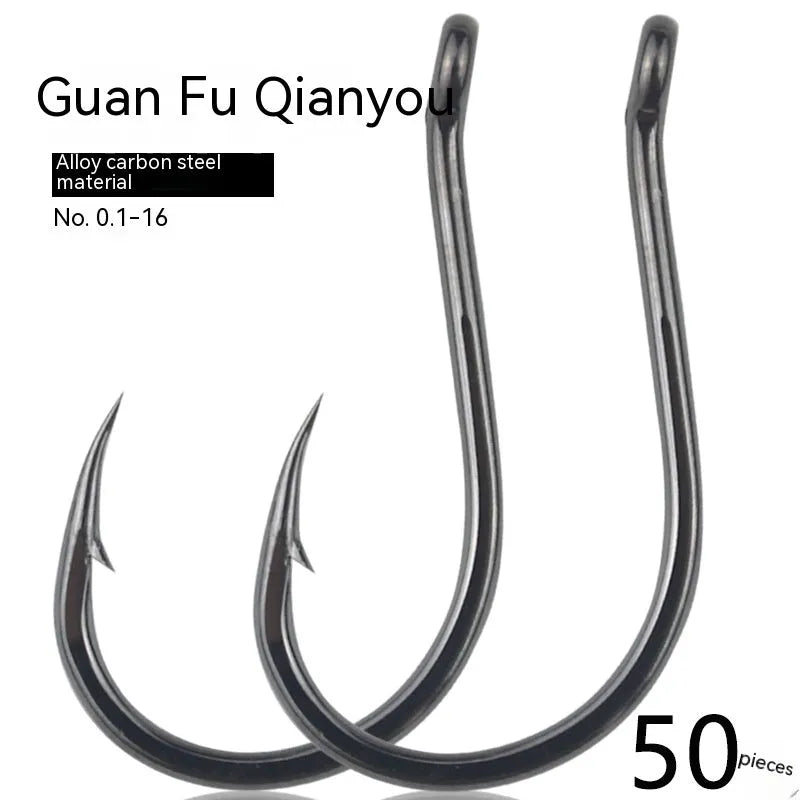 Bulk pack of alloy carbon steel sea fishing hooks with crooked mouth barbed design in various sizes