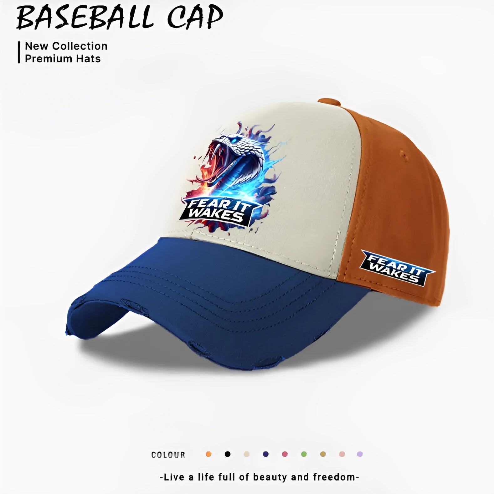 Men's beige polyester baseball cap with classic casual styling on a neutral background
