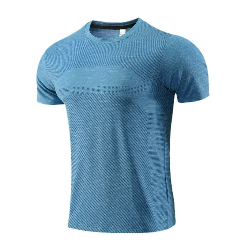 Men's short sleeve running t-shirt in polyester spandex fabric on a size chart