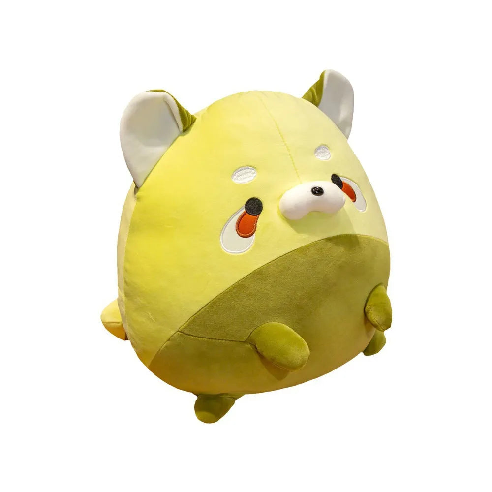 Round roll raccoon plush toy pillow in grass green colour with soft down cotton filling, 35cm height