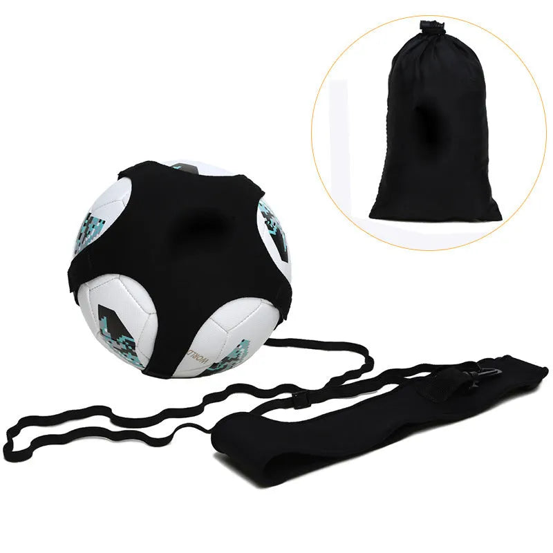 Black football juggling belt made of diving suit fabric, shown at its full 2-metre length for training.