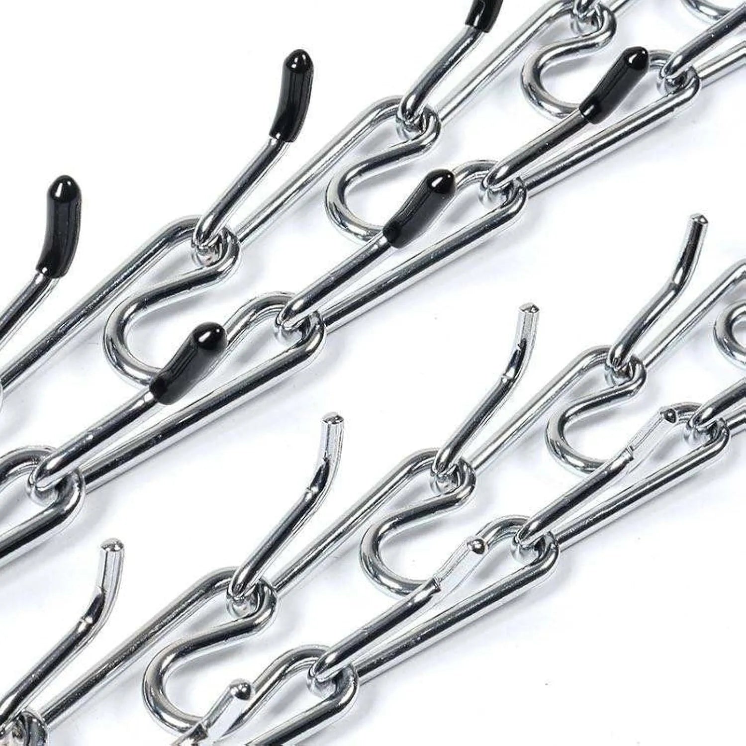 Stainless steel dog prong training collar with round head links and rubber tips in adjustable sizes