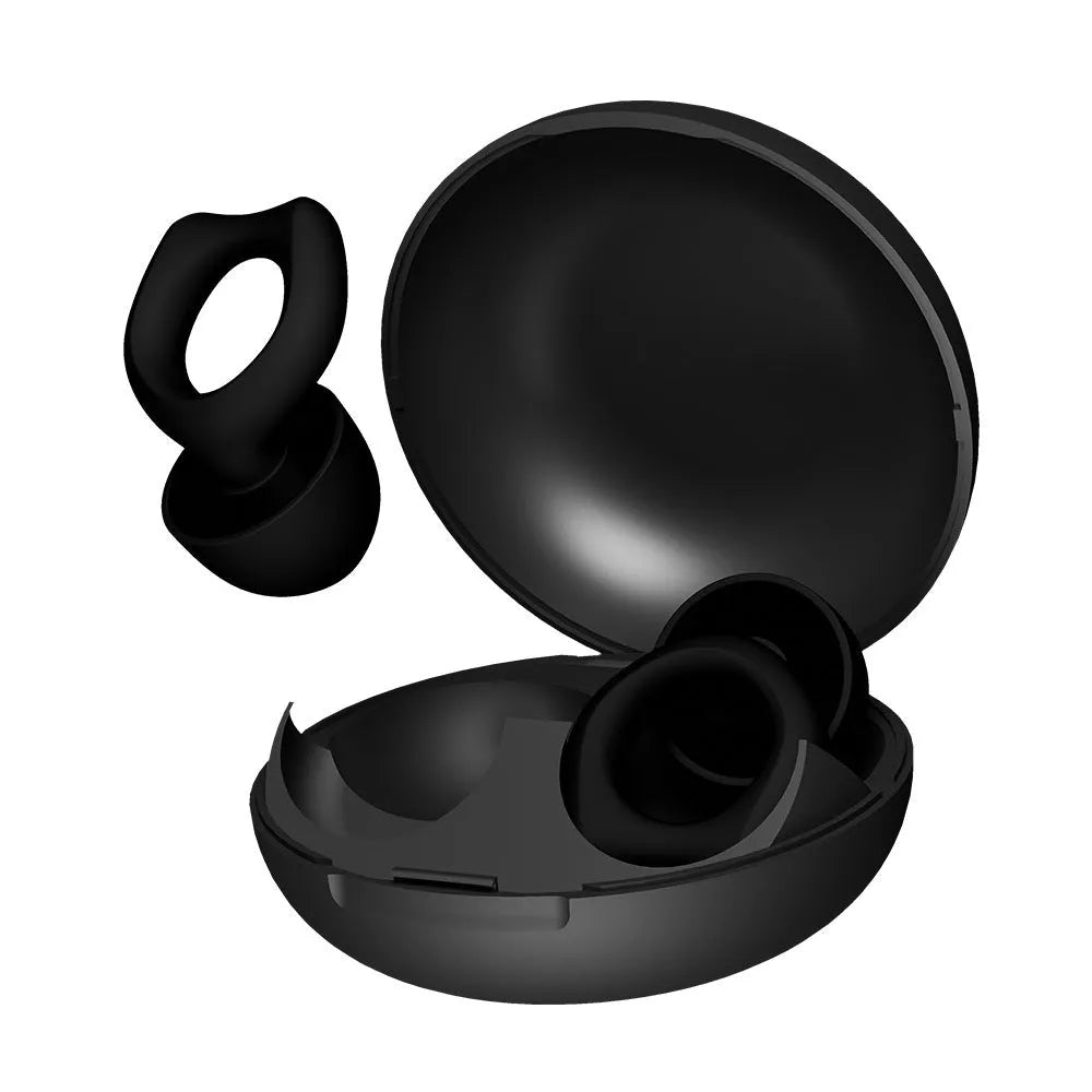 A pair of reusable silicone soundproof earplugs in one of five colours: black, blue, green, purple, or white.