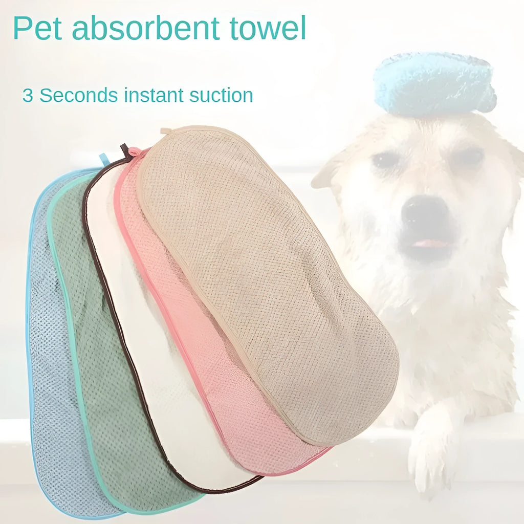 Pet super absorbent towel with pocket scrub gloves in beige, 60x25cm, for cats and dogs