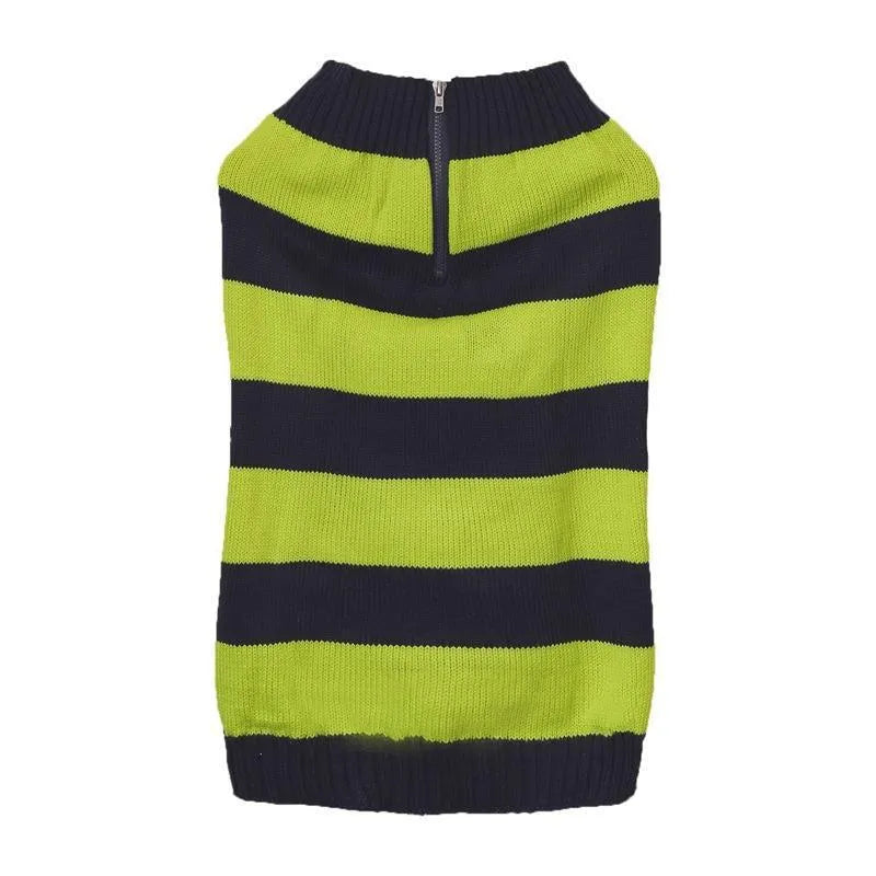 Small medium dog sweater with horizontal zipper and button pocket in contrast colours