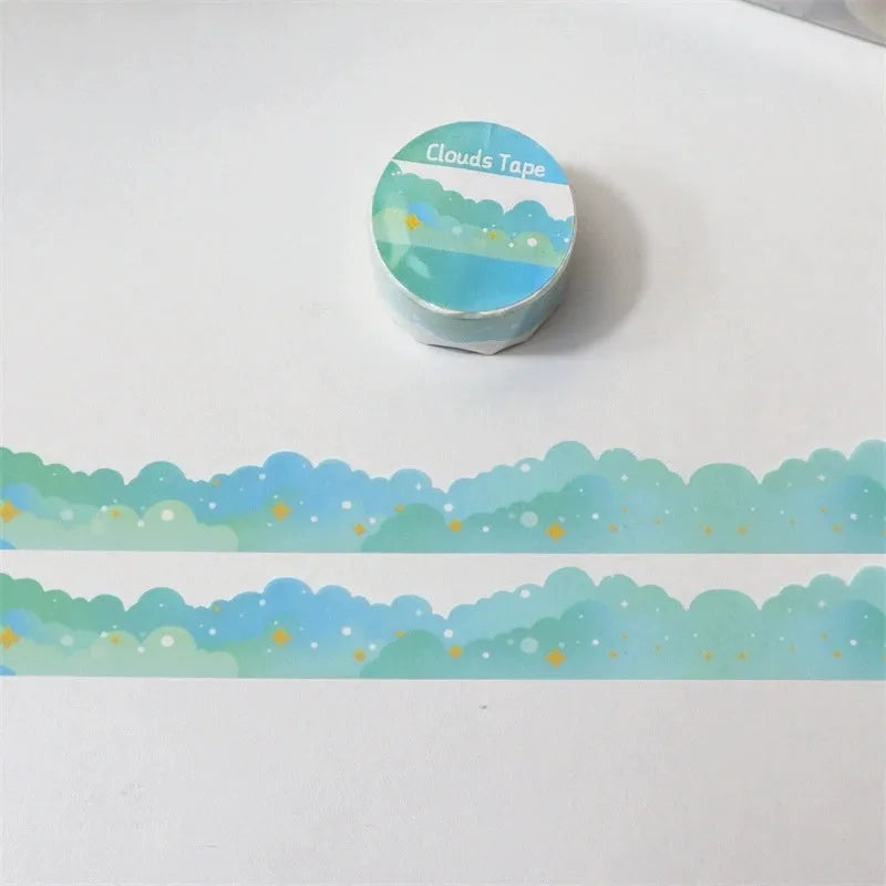 Japanese washi tape roll with star and cloud decorative border patterns measuring 24mm wide