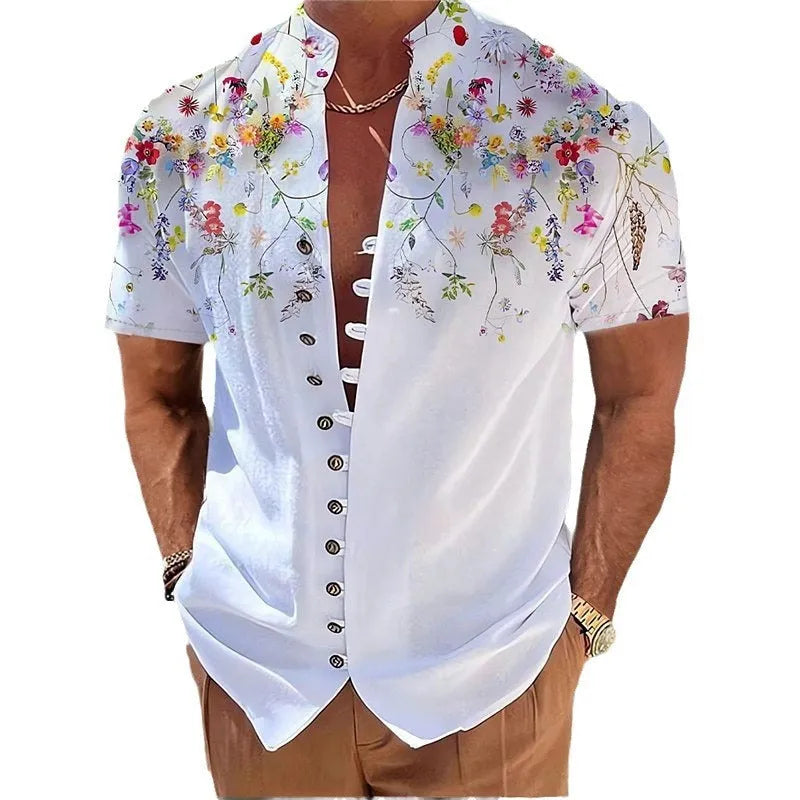 Youth short sleeve shirt with 3D printed geometric floral pattern in cardigan style