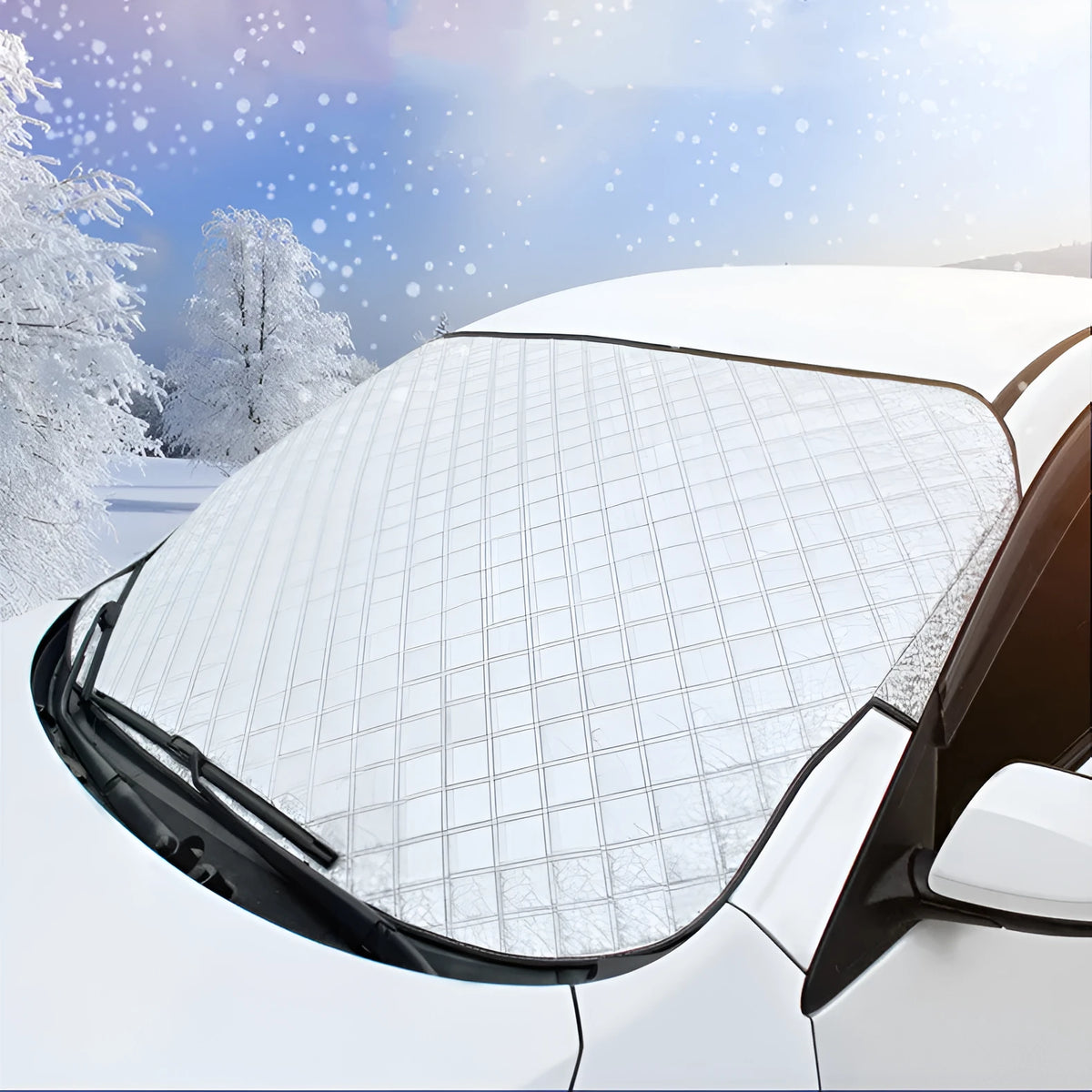 Silver car windshield antifreeze cover 92x145cm with anti-theft door clips for frost and snow protection