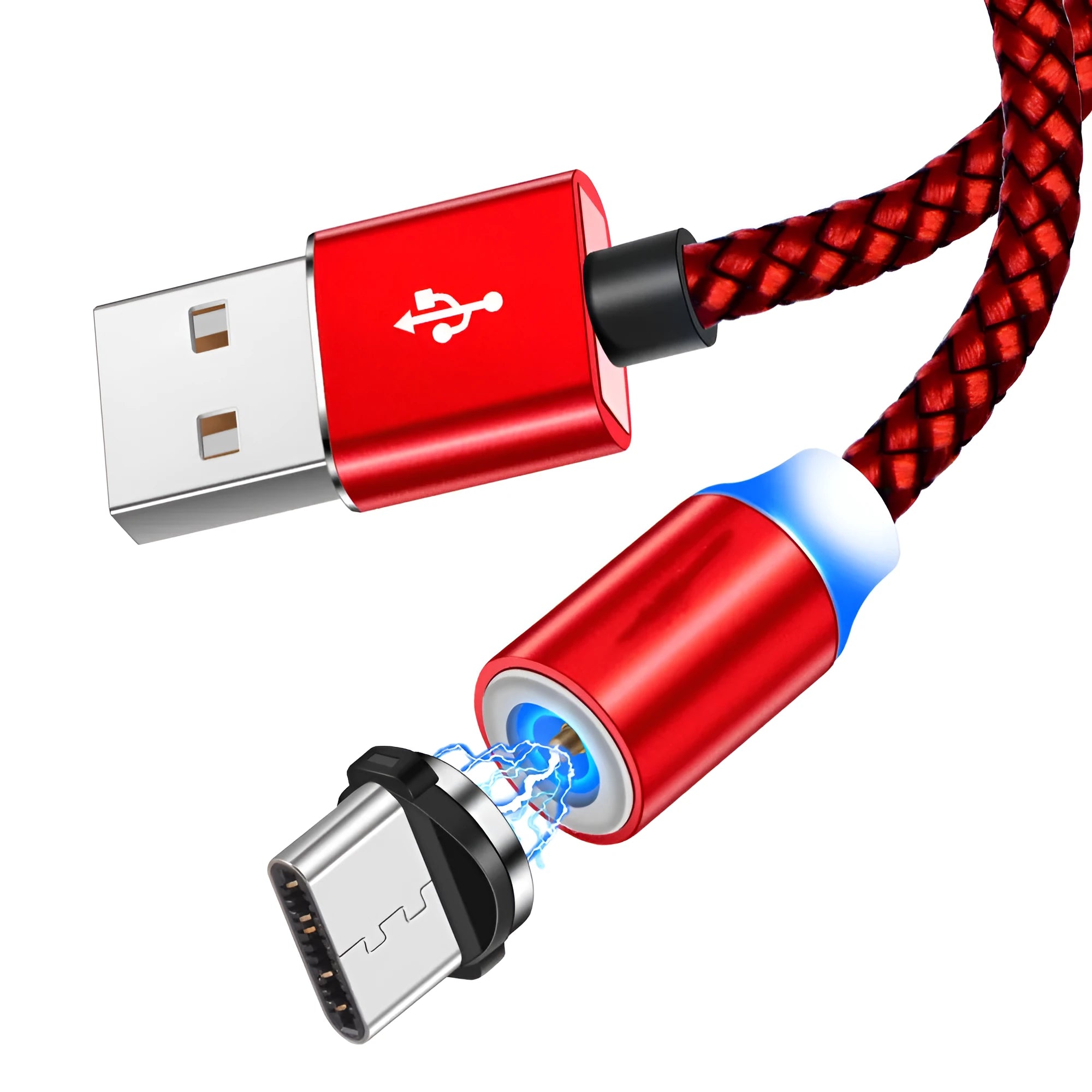 Magnetic three-in-one charging cable with interchangeable Android, Type C and Apple tips