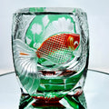 Edo crystal glass whiskey shot glass carved pattern cylindrical assorted yellow green on surface