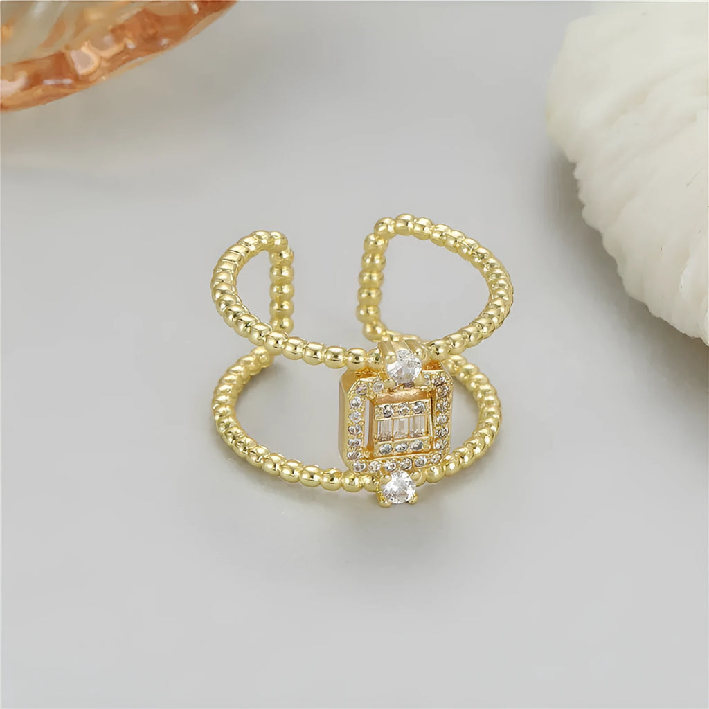 Copper open ring with gold plating and adjustable asymmetric U-shaped design