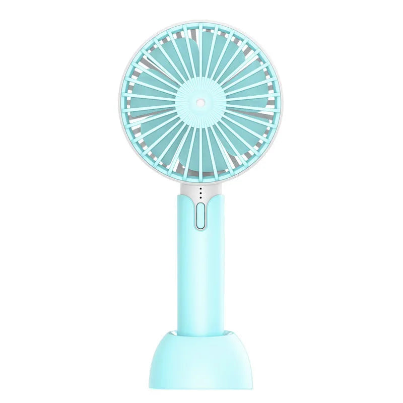 Blue mini USB electric fan with oscillation feature and three-speed control for desktop or handheld cooling