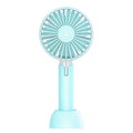Blue mini USB electric fan with oscillation feature and three-speed control for desktop or handheld cooling