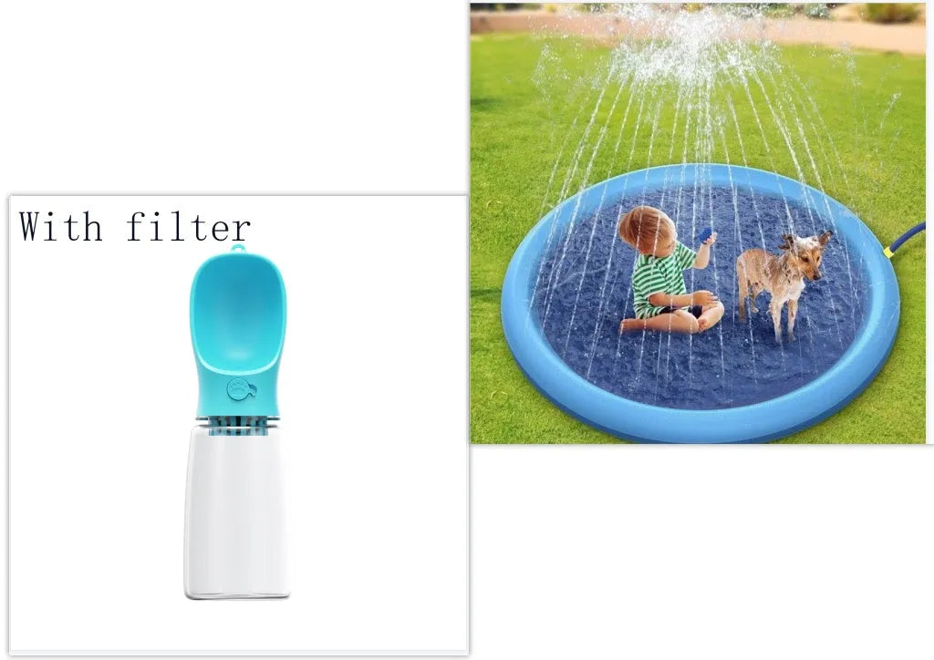 Blue non-slip PVC splash pad 150cm inflated for kids and pet dog outdoor summer water play