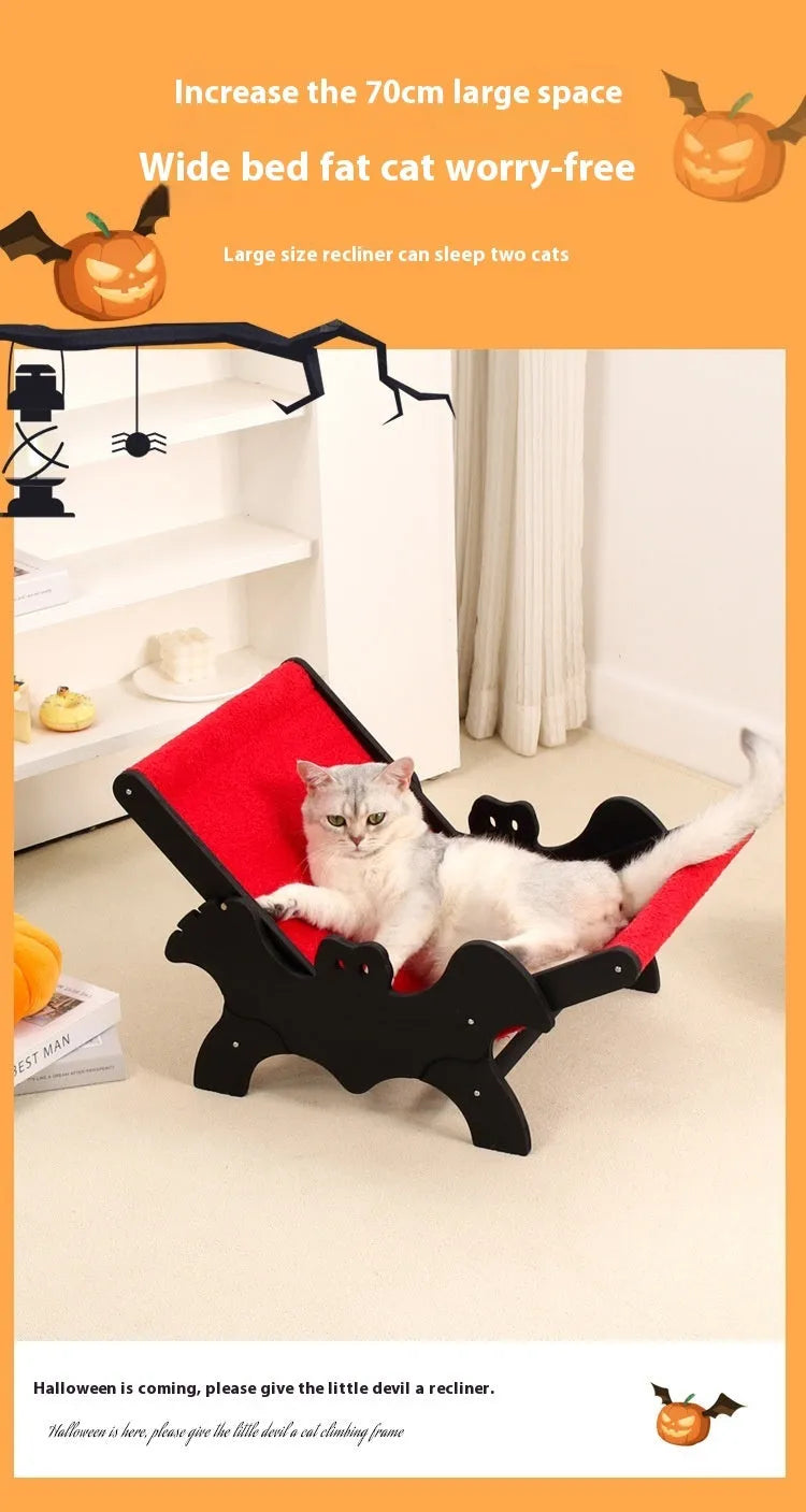 MW-054 wooden cat recliner bed with black and red Halloween colour design
