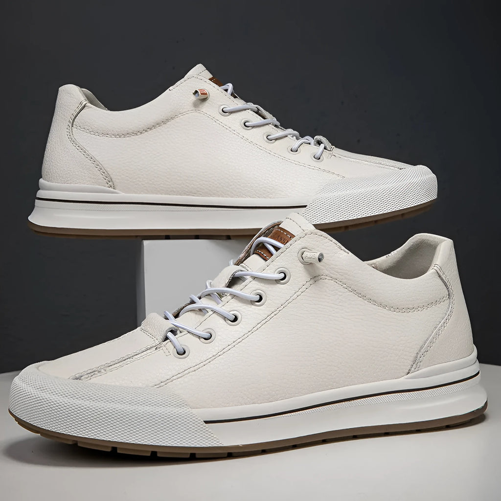 Men's white matte leather flat shoes with round toe and 6CM heel