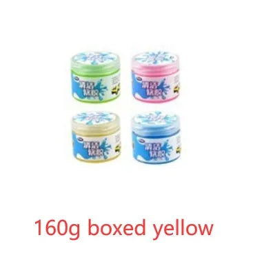 Blue and yellow blocks of magic cleaning gel adhesive putty for dust removal, 160g size.