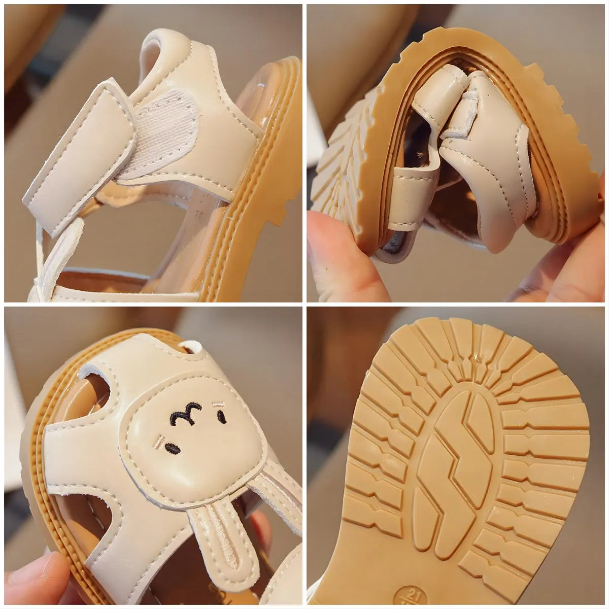 Girls sandals with carrot rabbit animal pattern, Velcro fastening, artificial leather upper in milky white