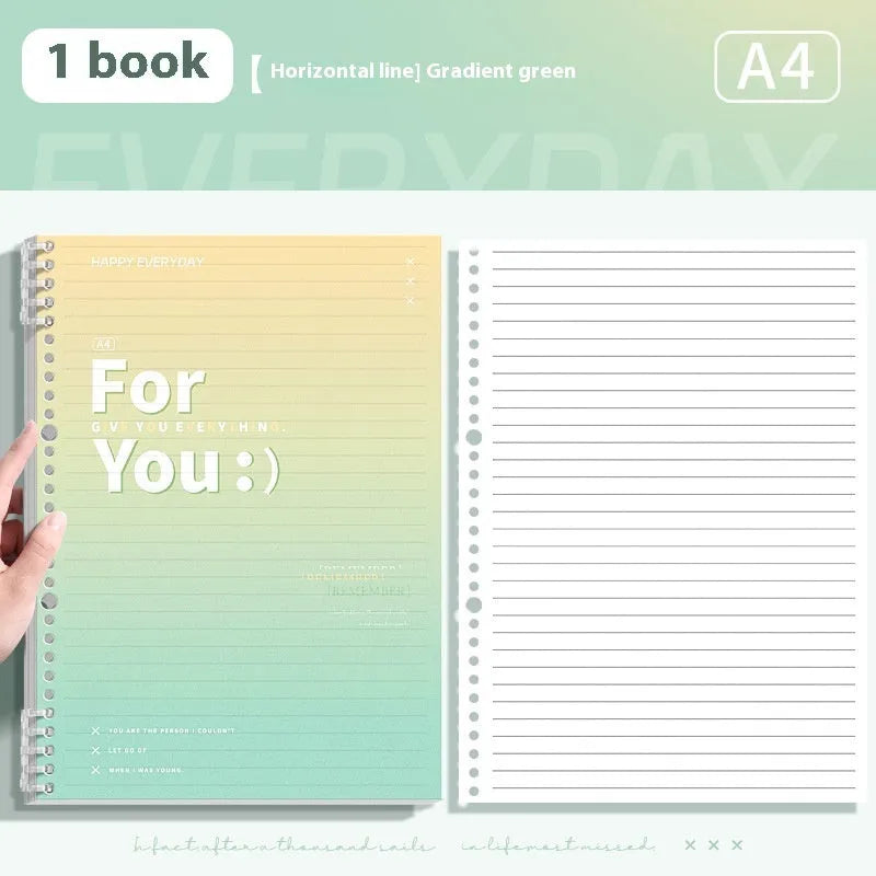 Removable coil gradient notebook in blue green pink purple colours with PP cover