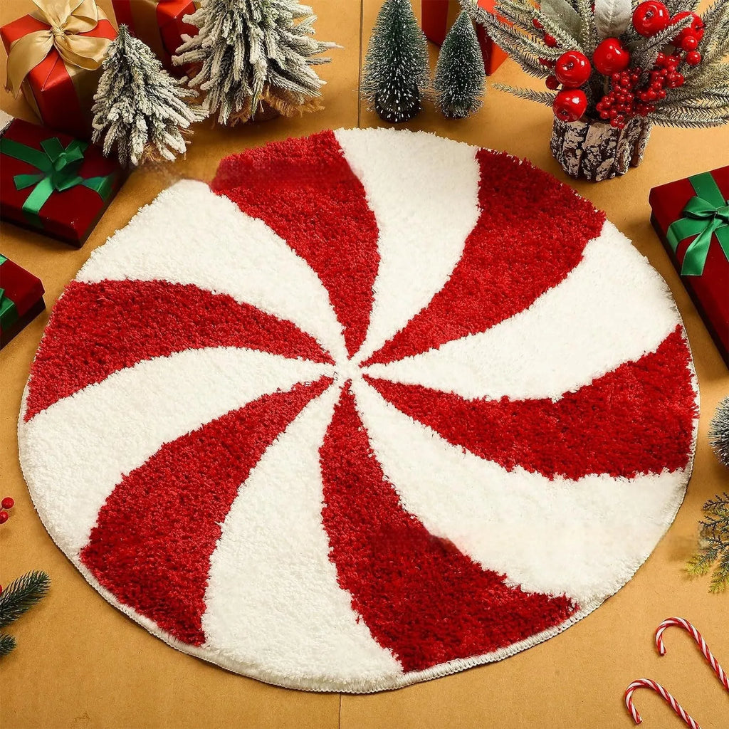 Printed round Christmas carpet with holiday design on soft polyester material