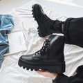 Men's black high-top platform boots with a side zipper, made from frosted cowhide leather.