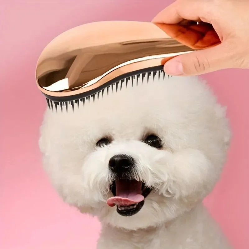 2-in-1 dog grooming comb and massage brush with floating design in Blue colour on a wet surface