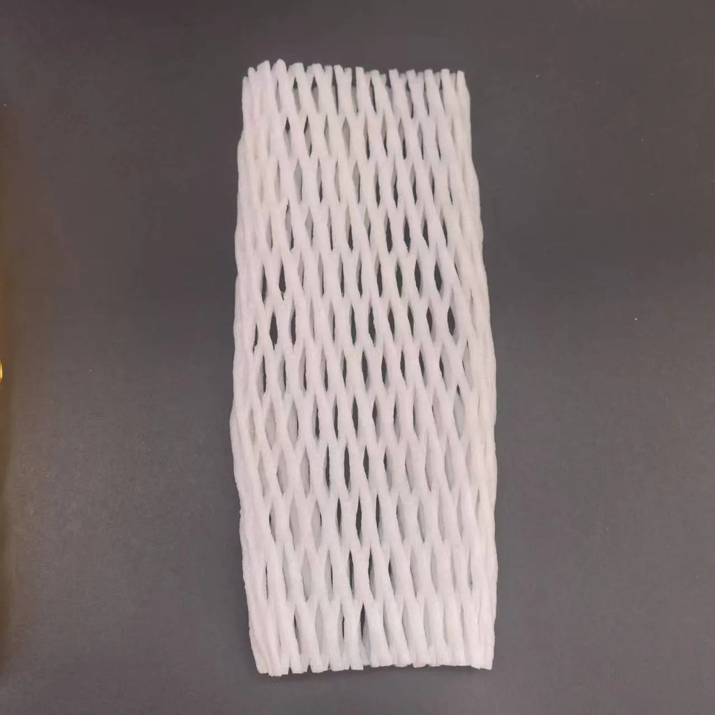 White foam protective net cover for apples, pears, peaches and oranges.