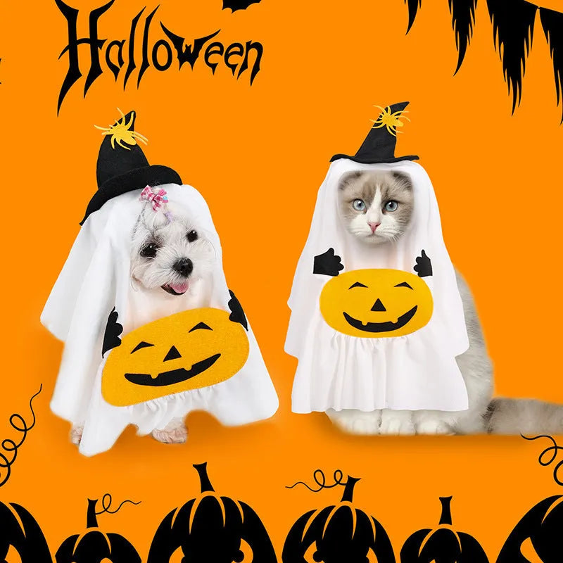 White pumpkin ghost Halloween costume for dogs in viscose fibre material
