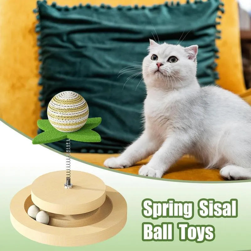 Green cat scratching pad with sisal surface and circular ball track system