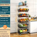 Black six layer freestanding foldable kitchen storage rack trolley with detachable shelves