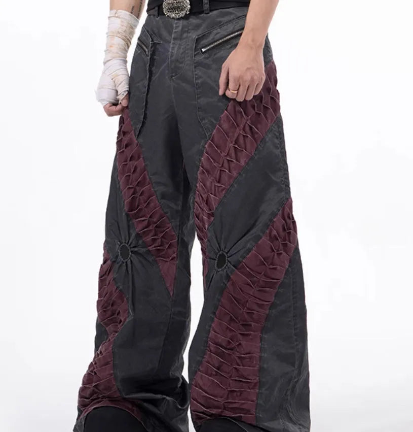 Retro three-dimensional keel casual trousers in grey rayon viscose fabric with straight hem