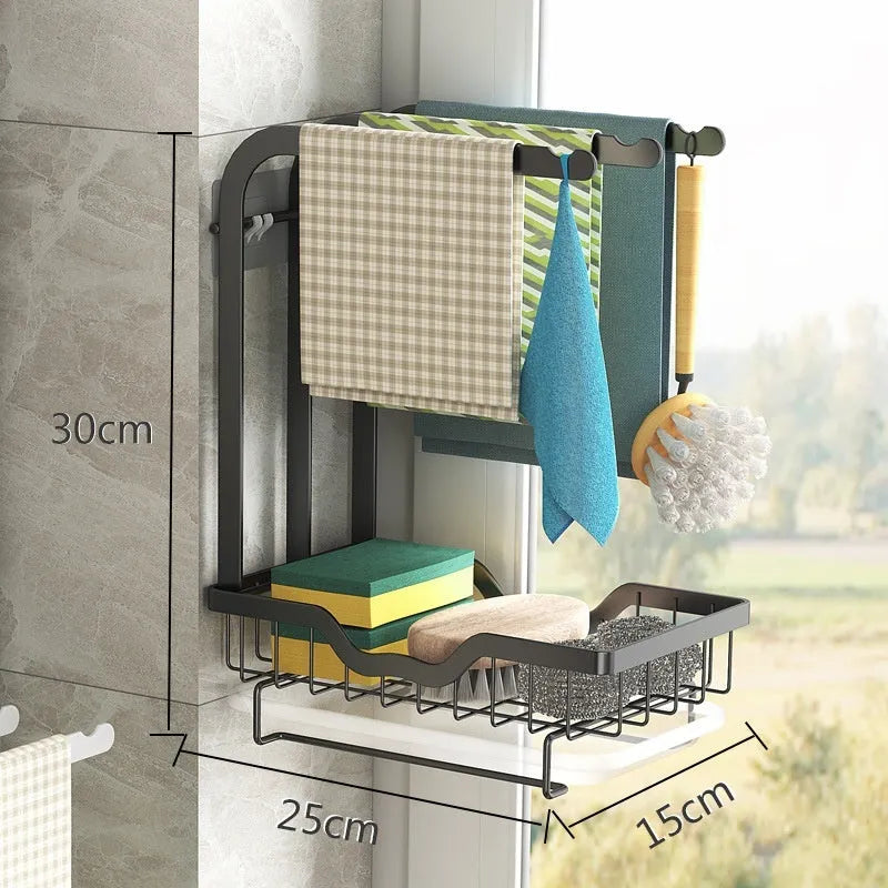 White plastic foldable kitchen rack for draining rags with wall mount and desktop options
