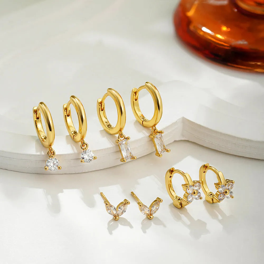 Geometric square zircon earrings set with star designs in gold or silver colours