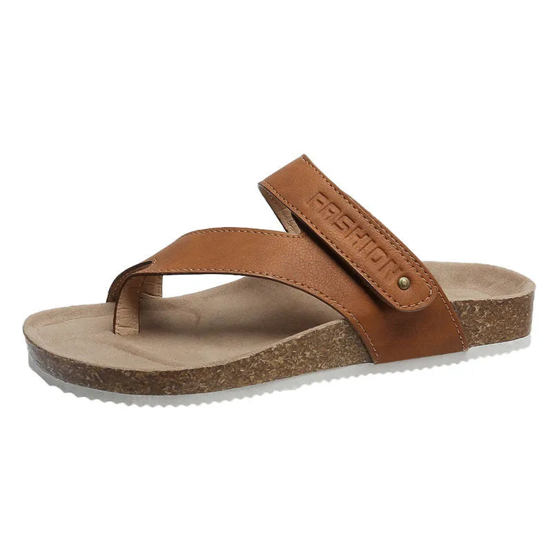 Flat toe ring thick-soled flip-flops in solid colour with artificial PU upper and foam sole