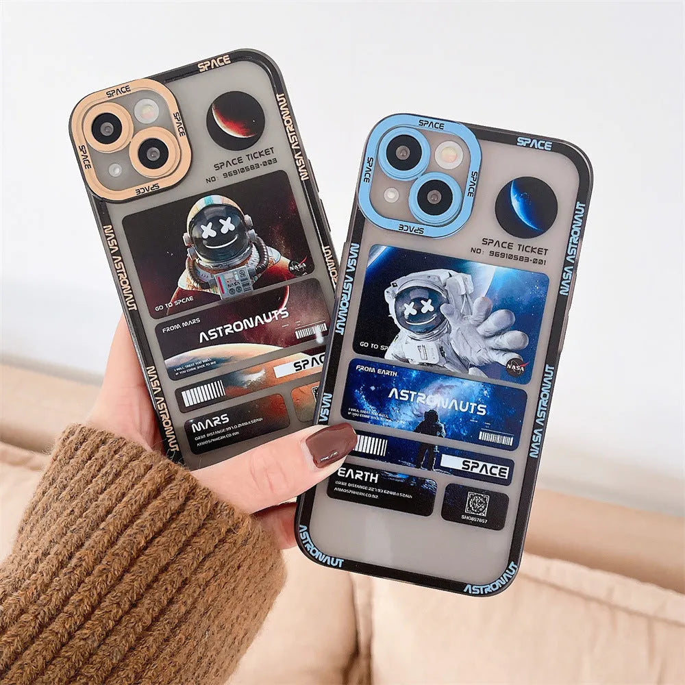 Space astronaut graffiti design iPhone case in contrast colours on a mobile phone