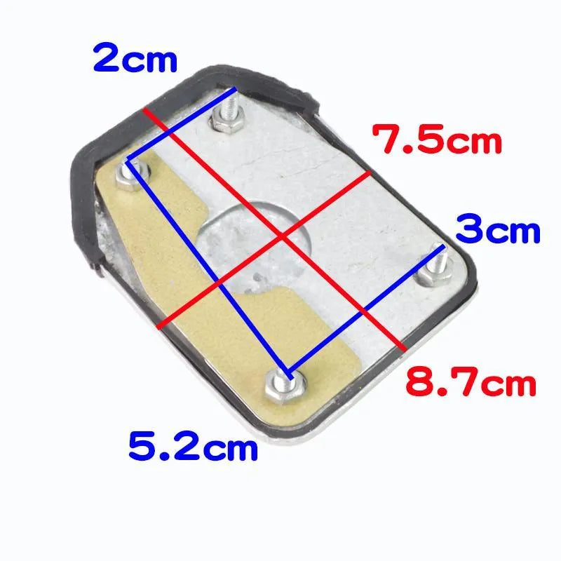 Metal motorcycle brake pedal skid plate shown in universal fit for foot pedal protection.