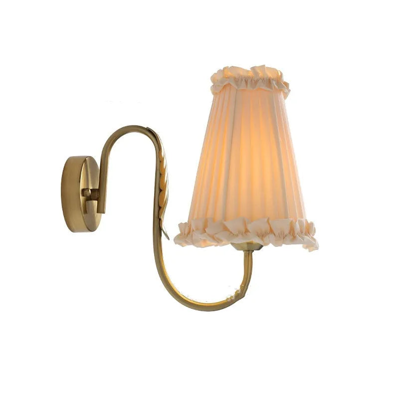 Wheat wall lamp with fabric shade and iron frame for bedside bedroom use, retro style