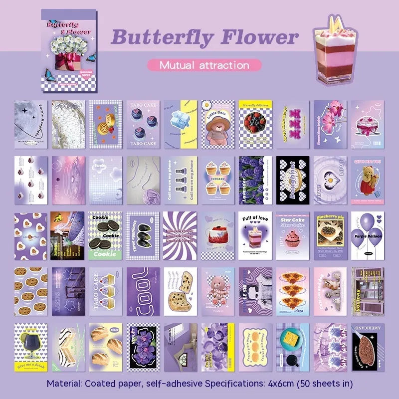 American retro cartoon sticker book showing 50 adhesive sheets measuring 4x6cm for journal decoration