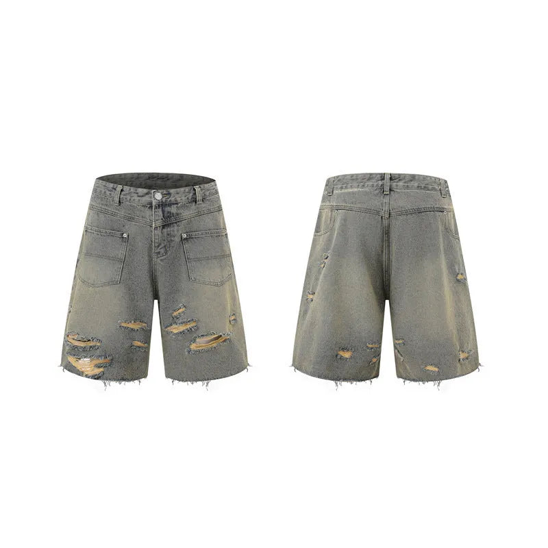 Denim overall suit matching set with short sleeve top and trousers in street style loose fit