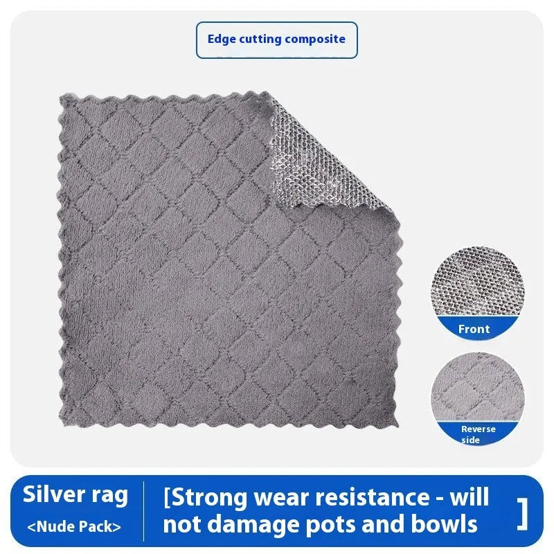 Silver wire microfibre cleaning rag for pots and bowls in 20x20cm and 25x25cm sizes with multiple style options