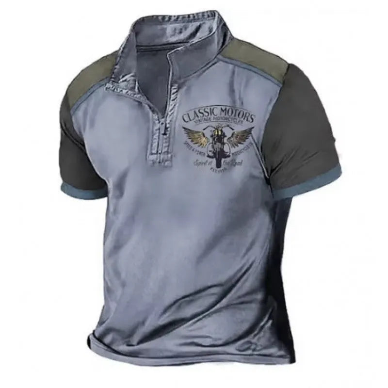 Loose fit golf polo shirt with digital print on polyester bird eye fabric.