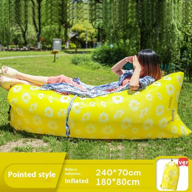Inflatable lazy sofa in outdoor setting with colourful design options