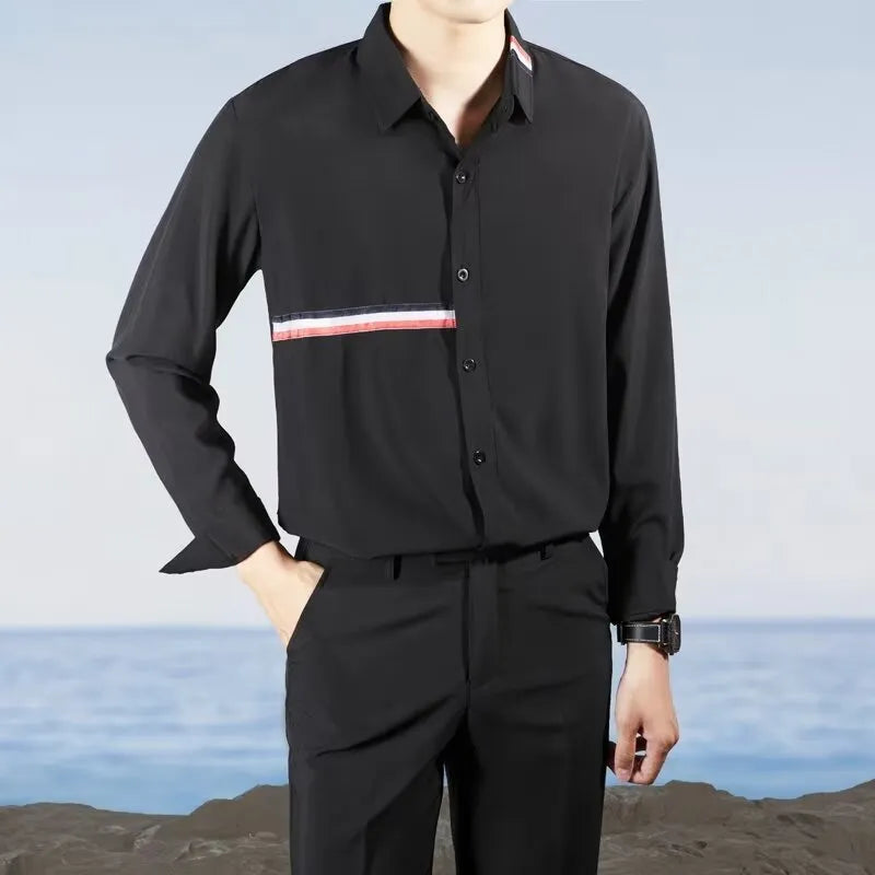 Hong Kong style loose fit cardigan shirt in cotton blend fabric
